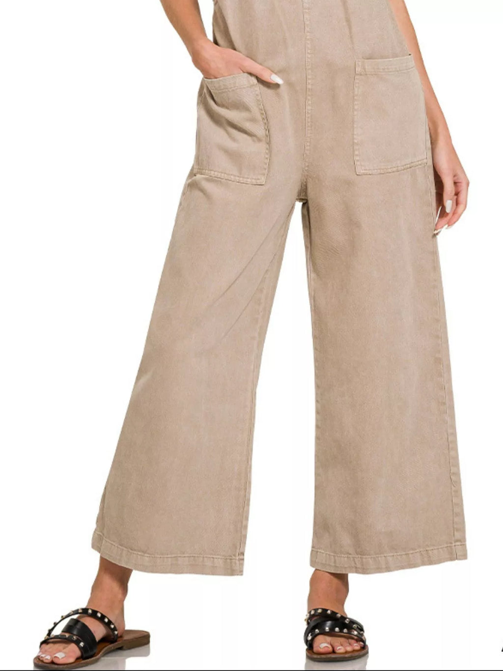 Zenana Ash Mocha Washed Knot Strap Jumpsuit