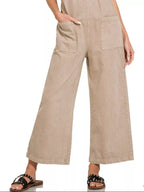 Zenana Ash Mocha Washed Knot Strap Jumpsuit