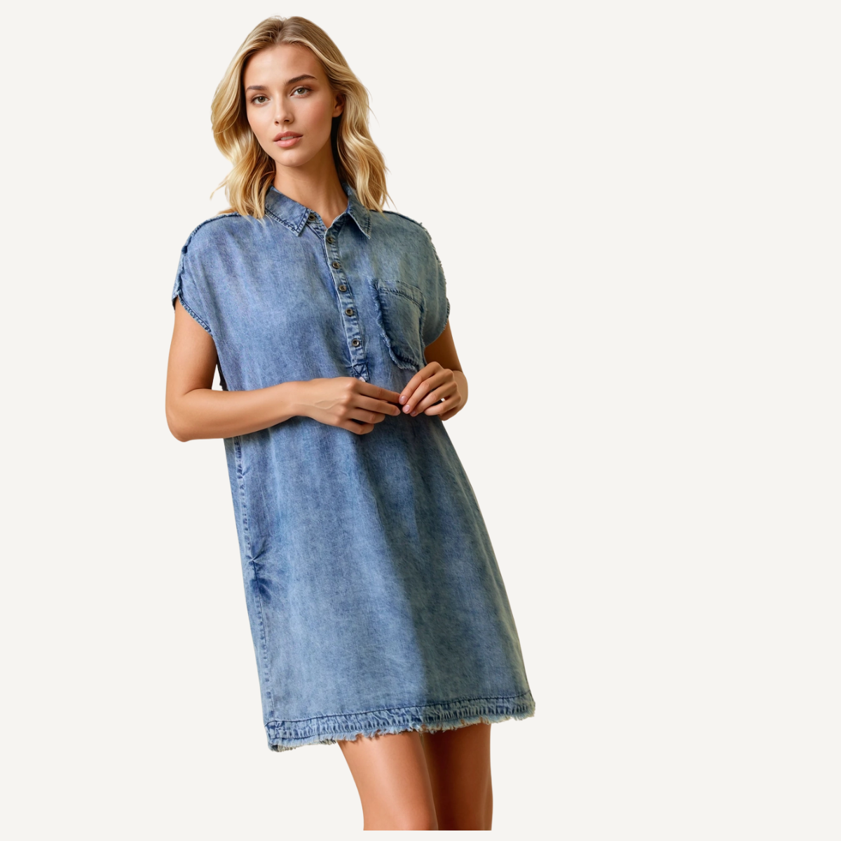 Tencel Denim Fray Detail Mini Dress