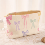 Pastel Bow Quilted Makeup Bag | Zipper Pouch