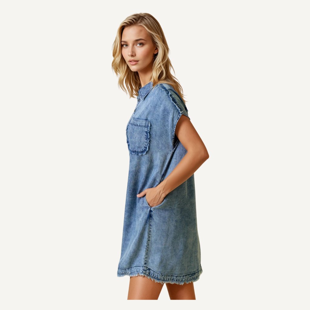 Tencel Denim Fray Detail Mini Dress