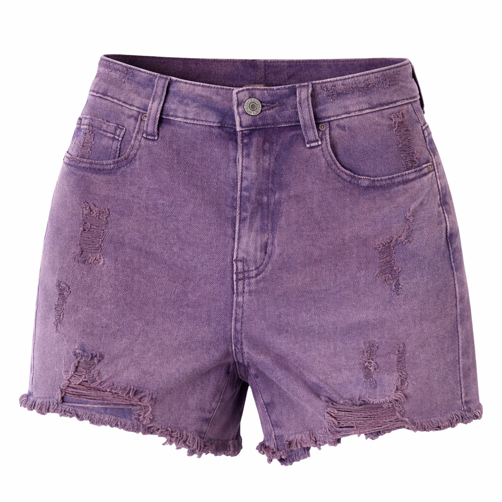 Distressed Denim Shorts Blueberry Raw Hem 4" Inseam
