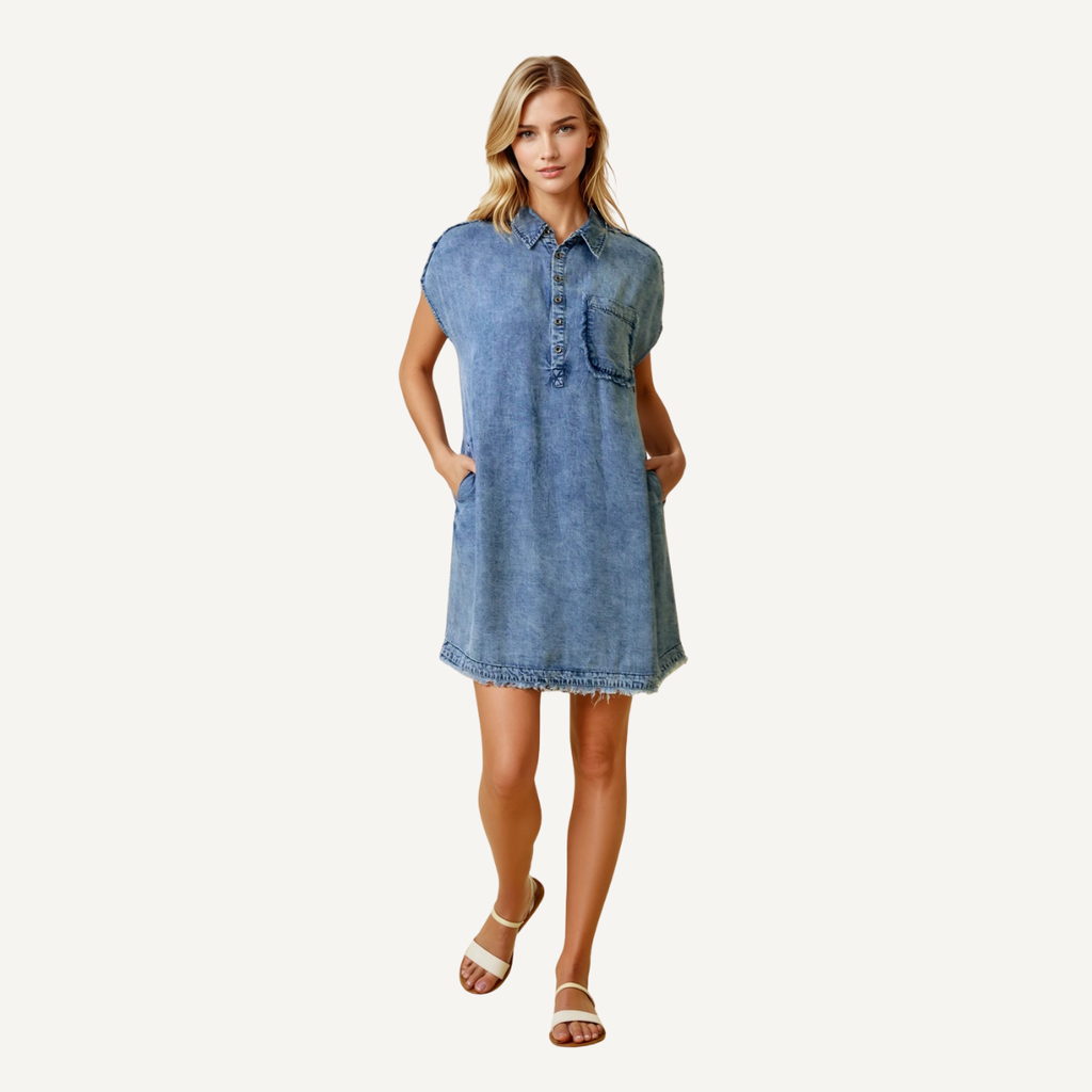 Tencel Denim Fray Detail Mini Dress