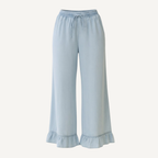 Light Denim Ruffle Hem Wide Leg Pants
