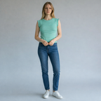 Whimsy Ribbed Lettuce Trim Sleeveless Stripe Top