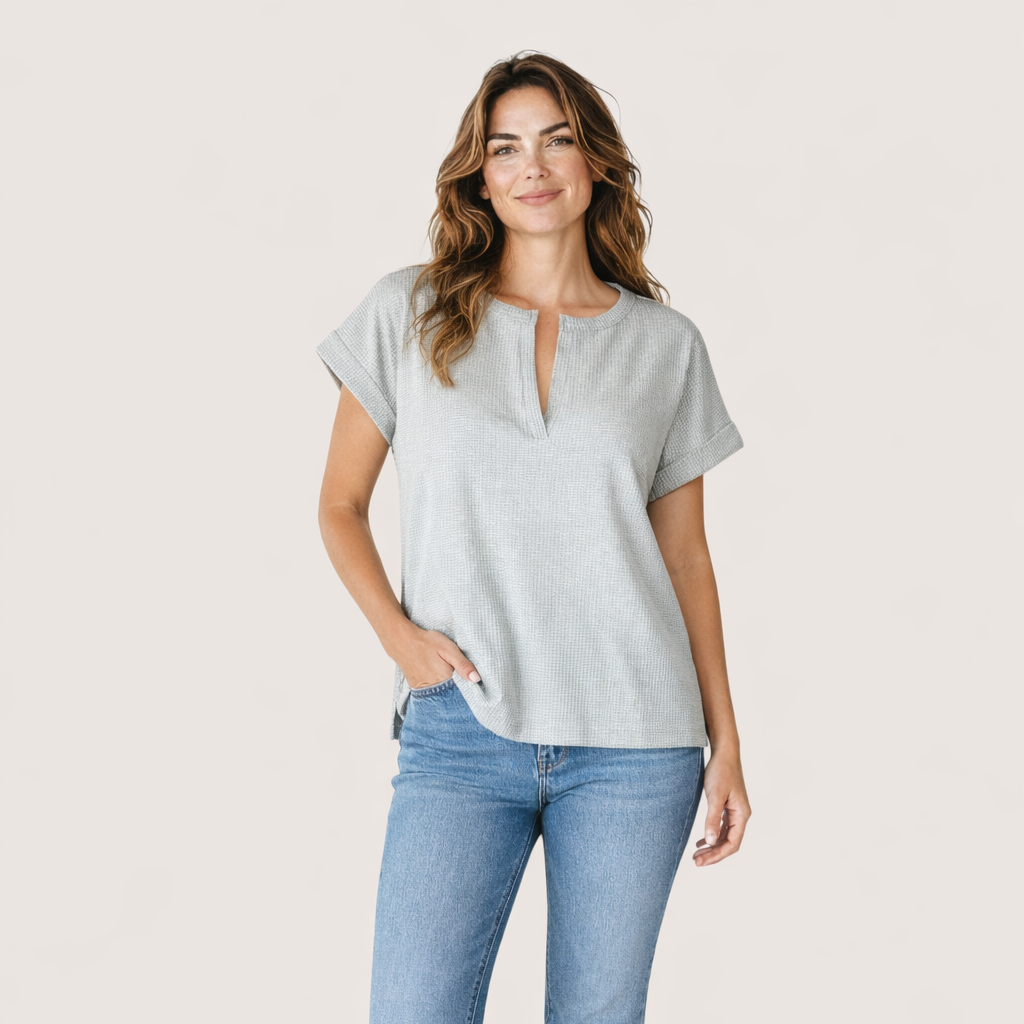 Zenana Light Gray Waffle Knit Top