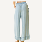 Light Denim Ruffle Hem Wide Leg Pants