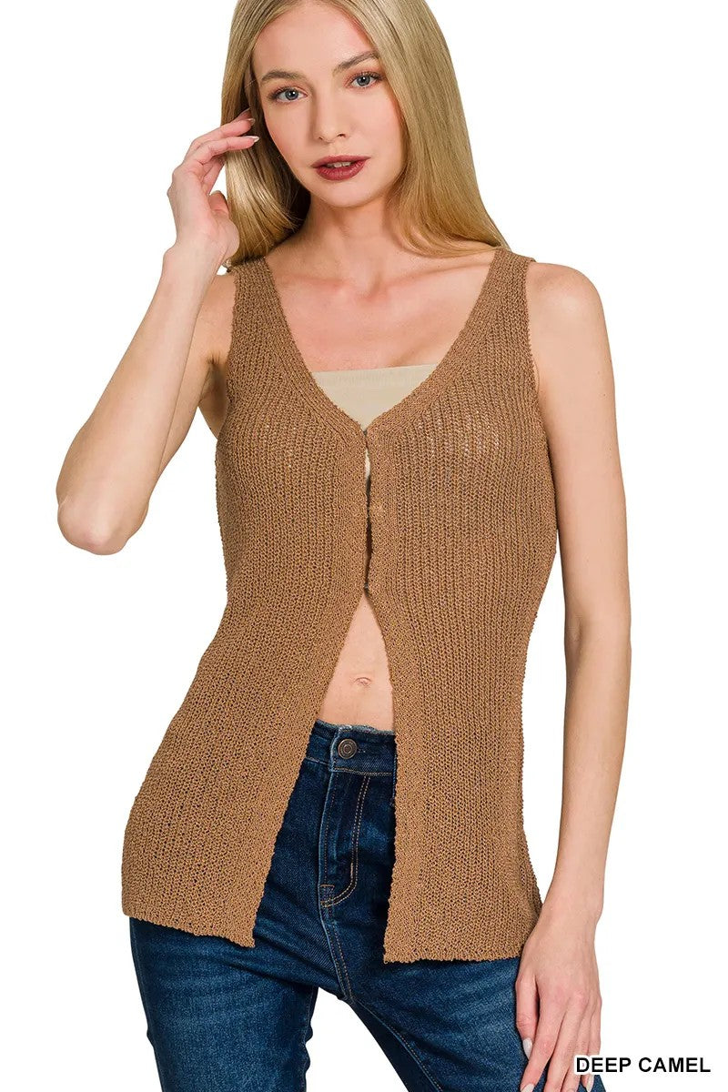 The Everyday Layer Vest-Deep Camel Knit Vest