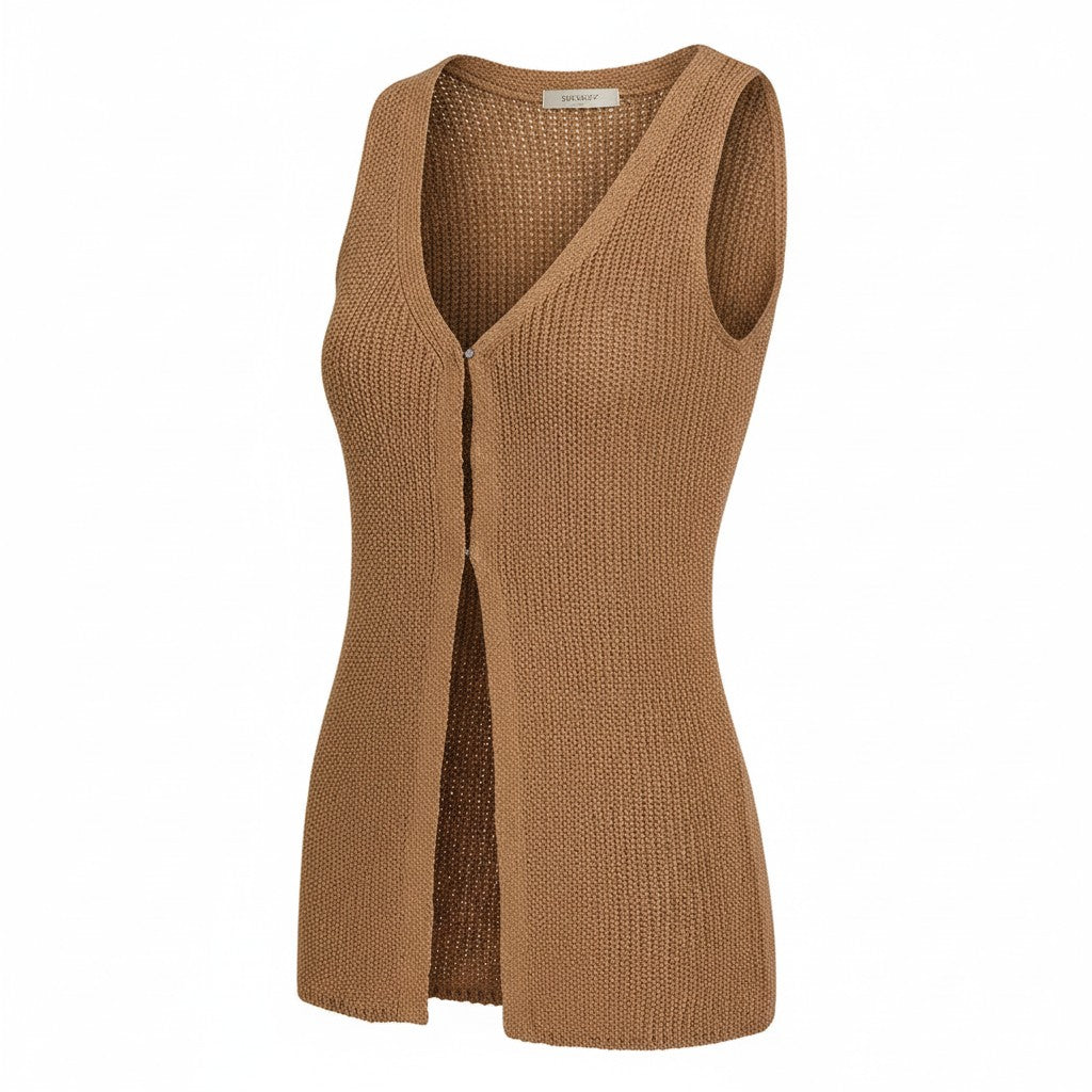 The Everyday Layer Vest-Deep Camel Knit Vest