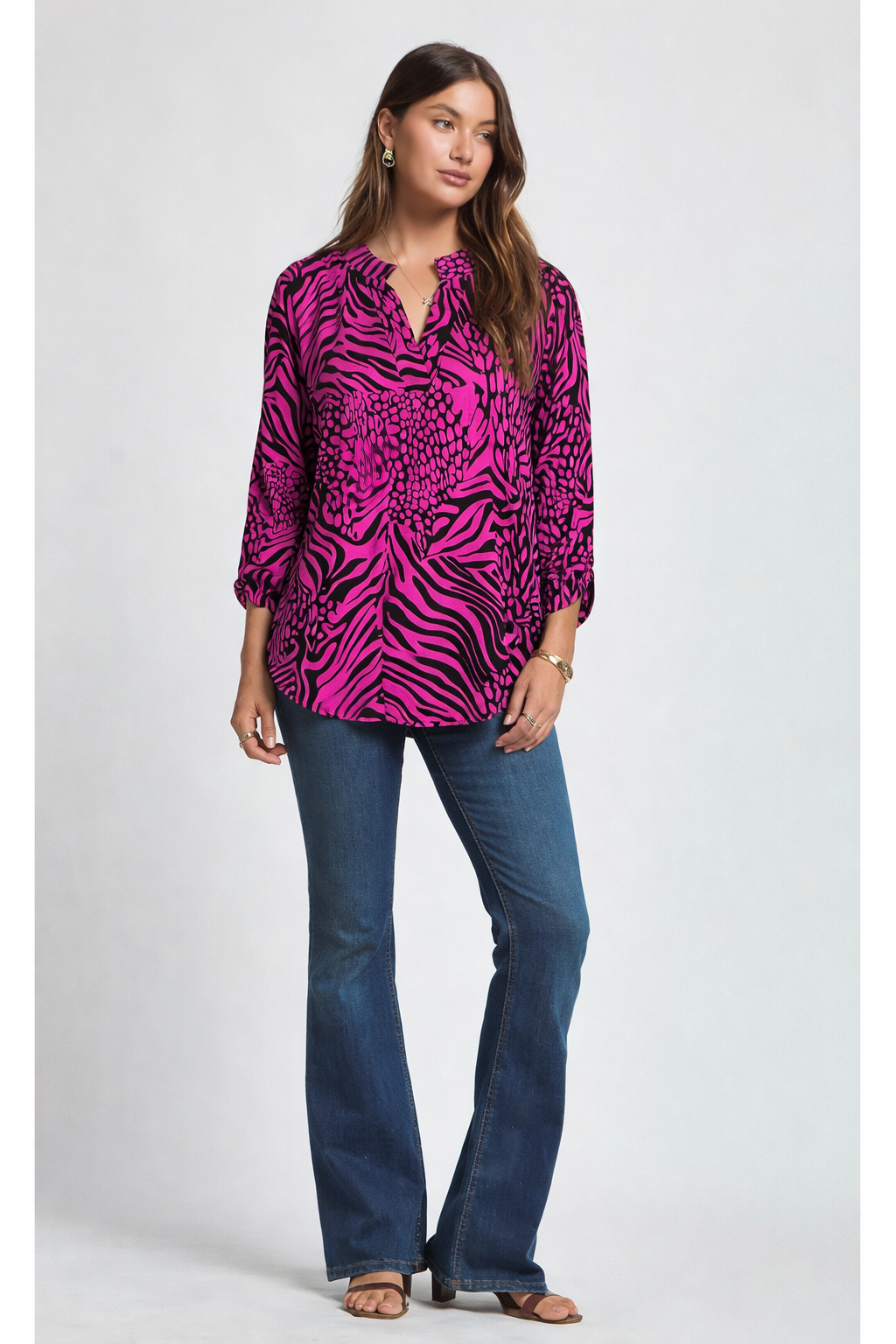 Dear Scarlett Pink & Black Abstract Lizzy Top | Wrinkle-Free