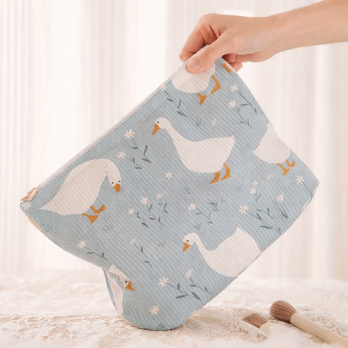 Blue Goose Quilted Makeup Bag | Zipper Pouch