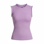 Whimsy Ribbed Lettuce Trim Sleeveless Stripe Top