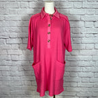 Zenana Hot Pink Waffle Collard Knit Dress