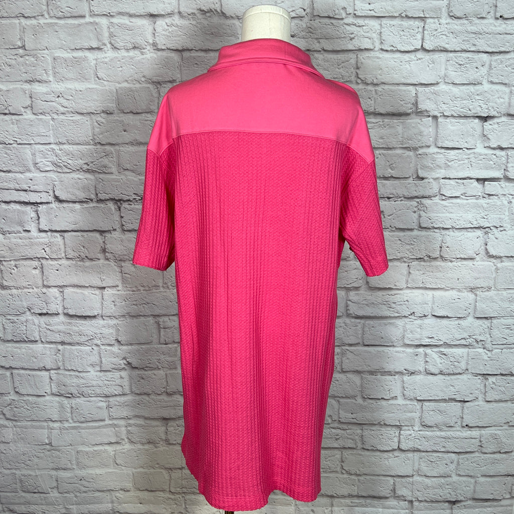 Zenana Hot Pink Waffle Collard Knit Dress