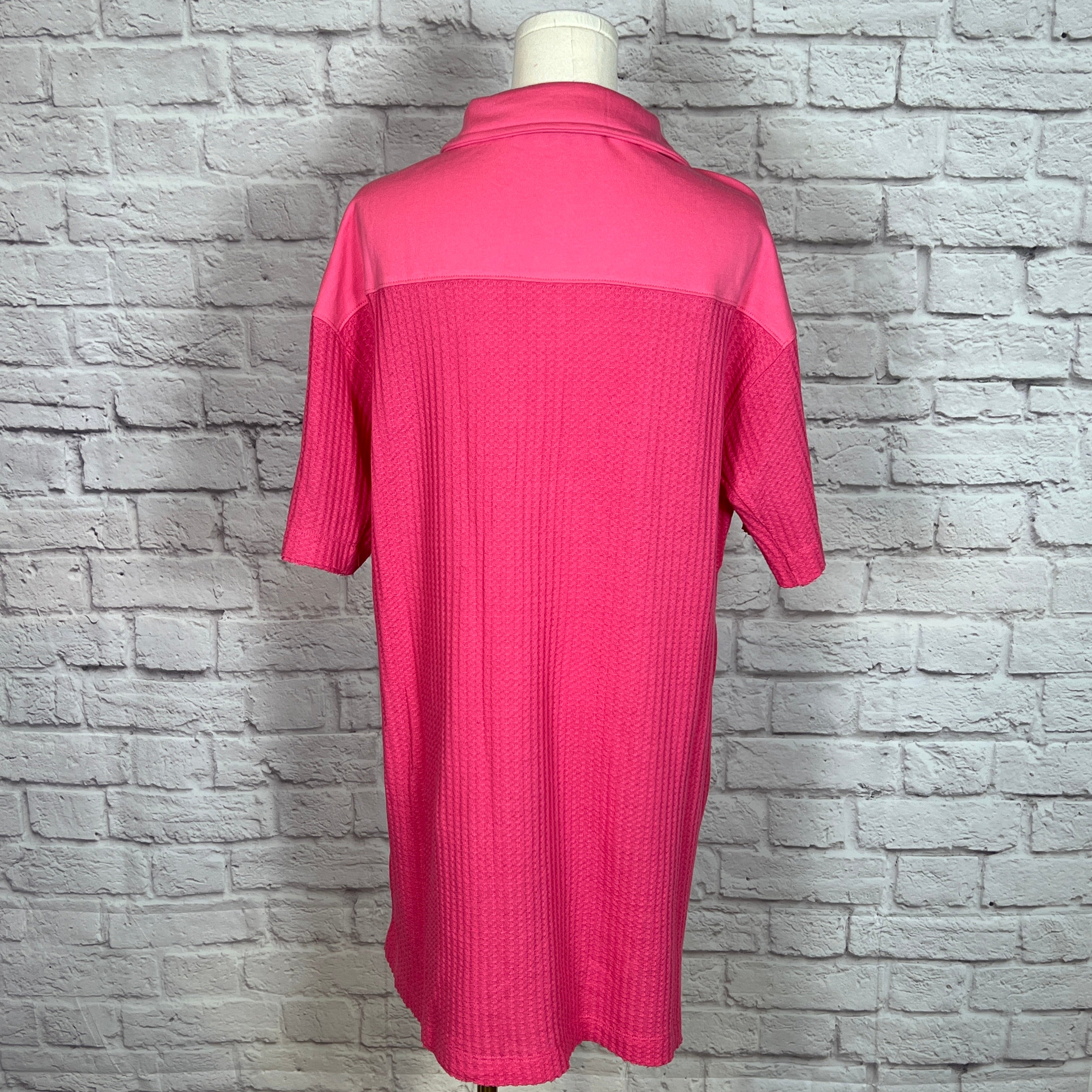 Zenana Hot Pink Waffle Collard Knit Dress