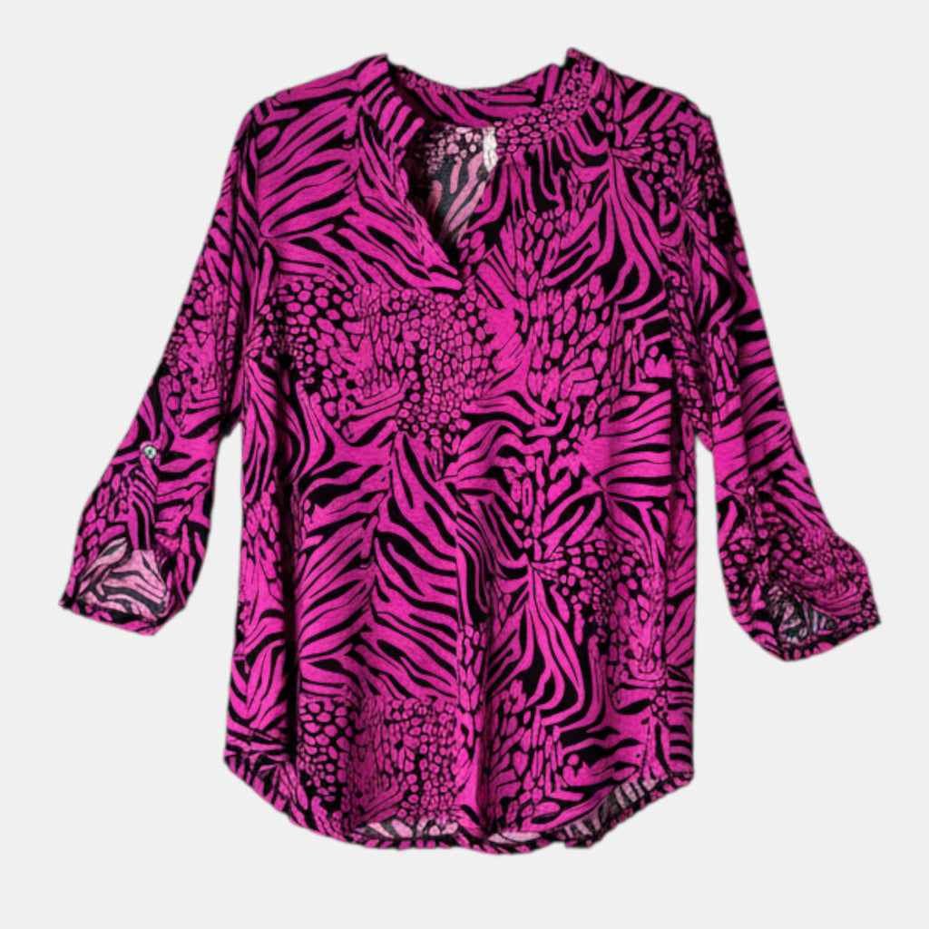 Dear Scarlett Pink & Black Abstract Lizzy Top | Wrinkle-Free