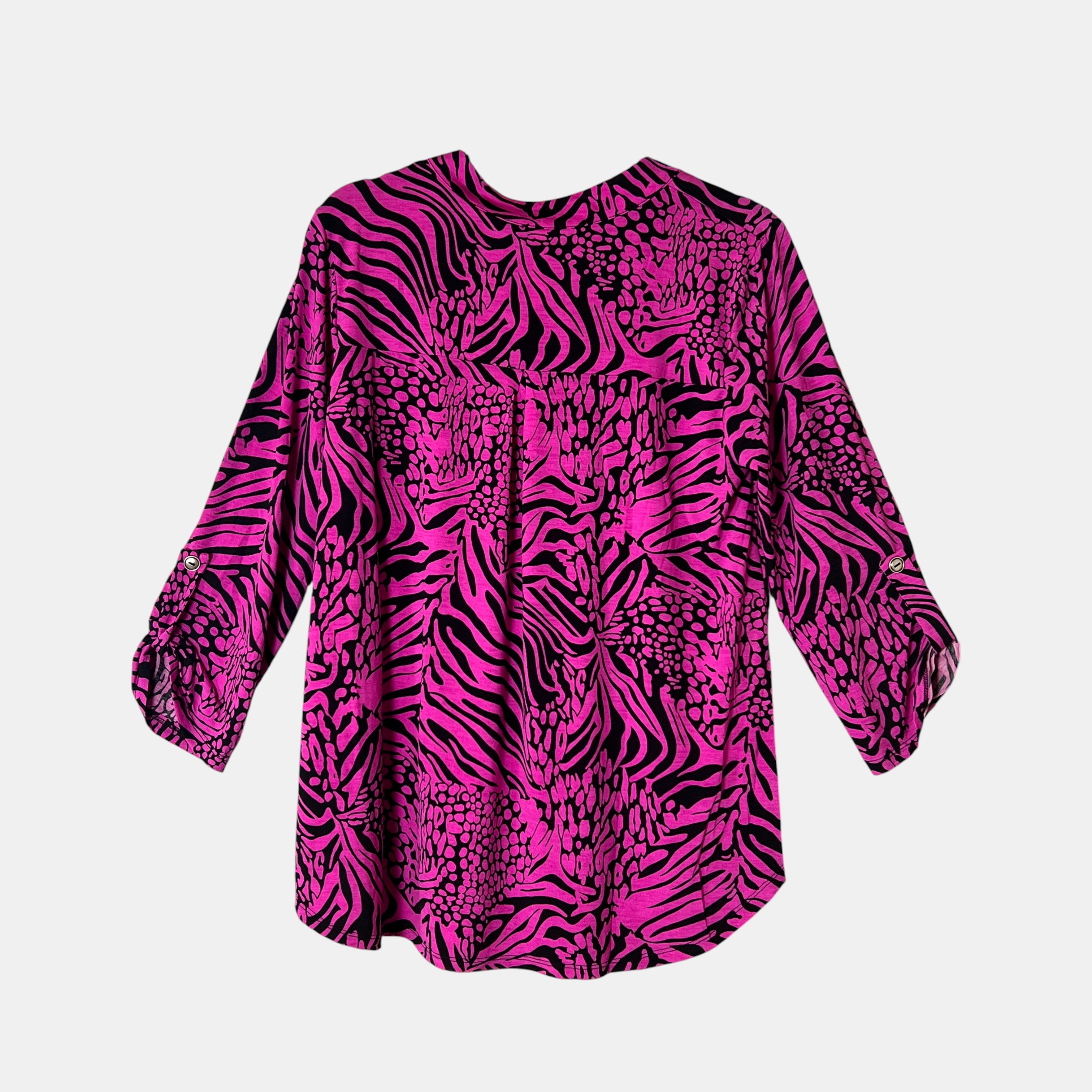 Dear Scarlett Pink & Black Abstract Lizzy Top | Wrinkle-Free