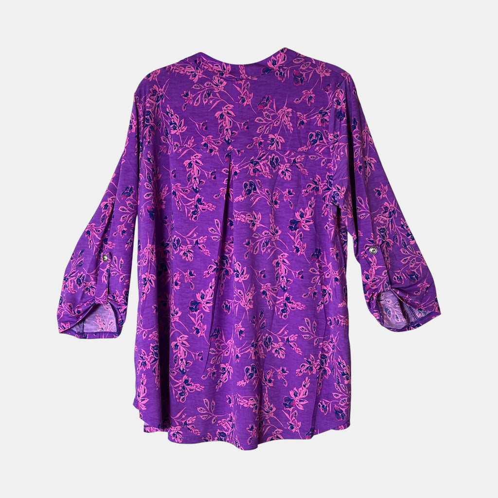 Dear Scarlett Purple Floral Lizzy Top Plus Size | Wrinkle-Free