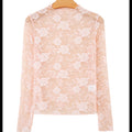 Soft Pink Sheer Lace Mock Neck Top | Long Sleeve