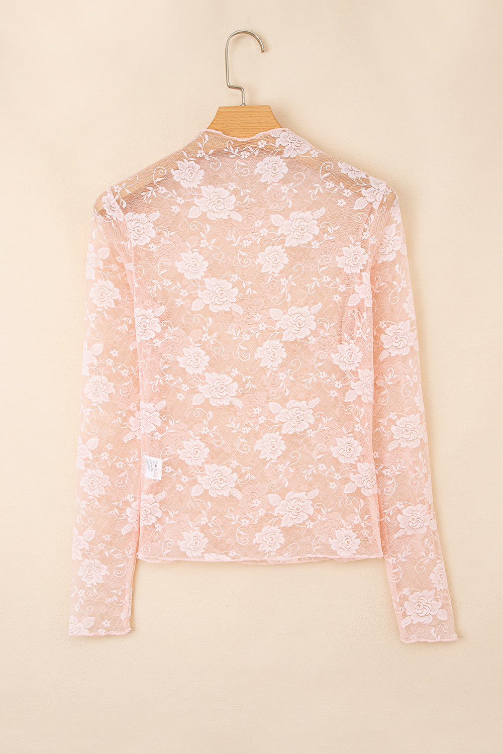 Soft Pink Sheer Lace Mock Neck Top | Long Sleeve