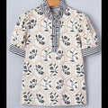 Geometric Floral Contrast Trim Blouse | Button Detail