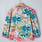Floral Contrast Trim 3/4 Sleeve Blouse | Split Neck