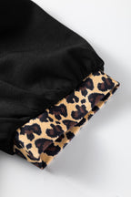 Leopard Trim Zip Collar Mini Dress | Puff Sleeve