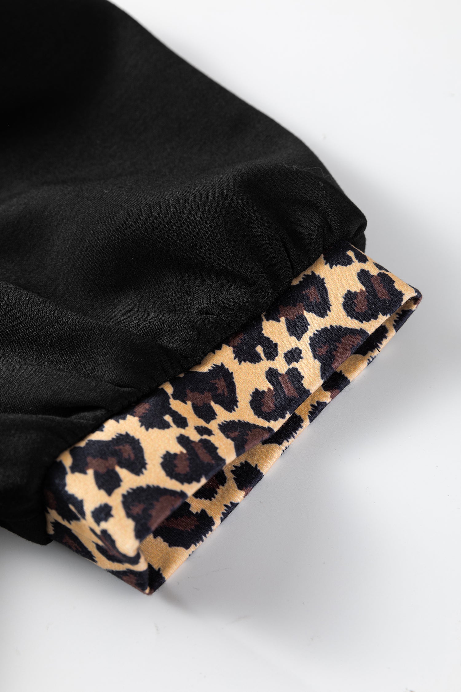 Leopard Trim Zip Collar Mini Dress | Puff Sleeve