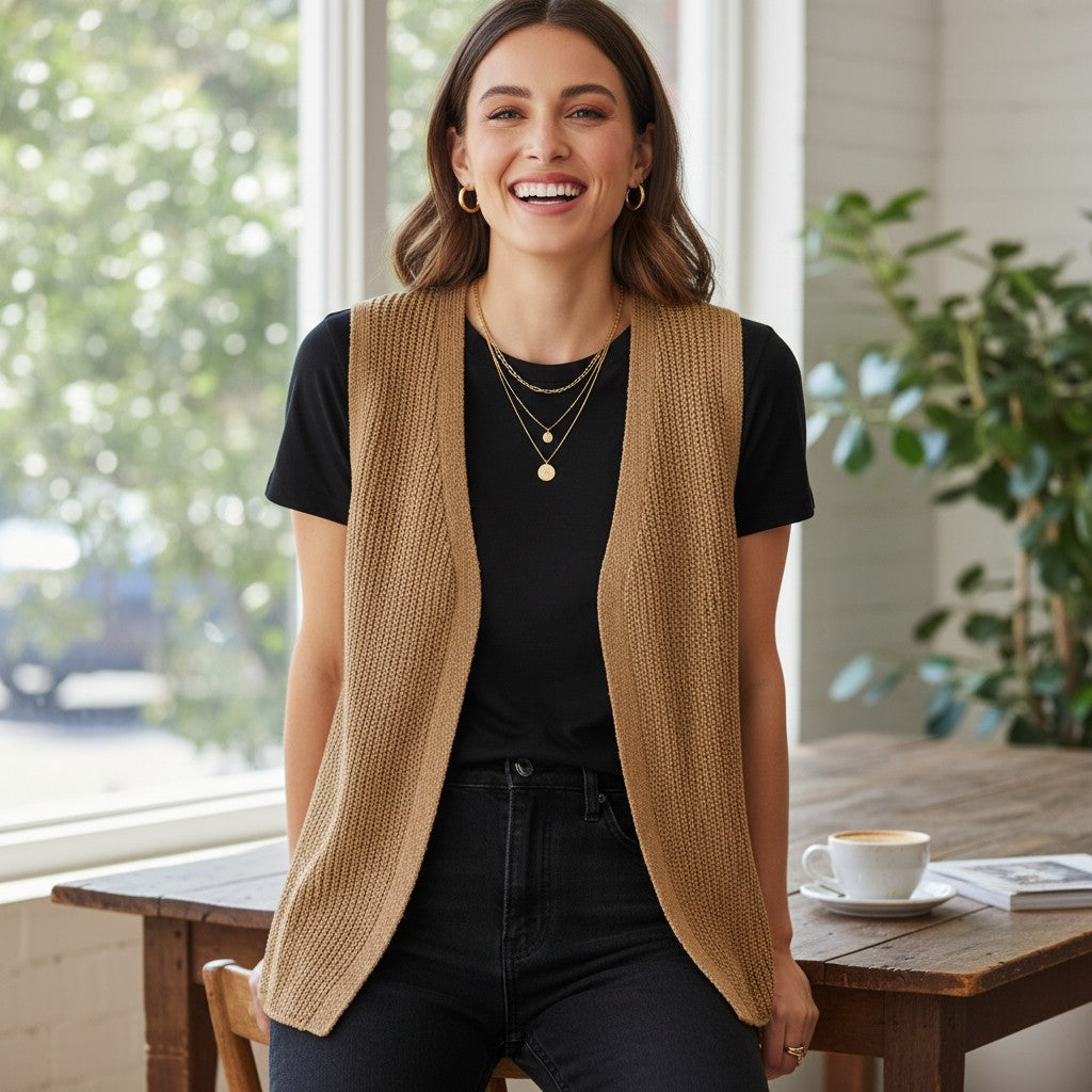 The Everyday Layer Vest-Deep Camel Knit Vest