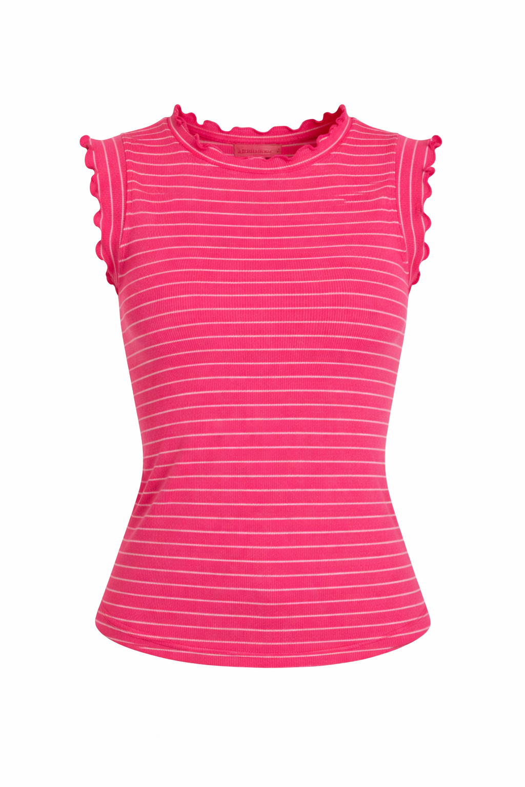 Whimsy Ribbed Lettuce Trim Sleeveless Stripe Top