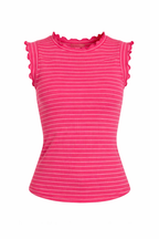 Whimsy Ribbed Lettuce Trim Sleeveless Stripe Top