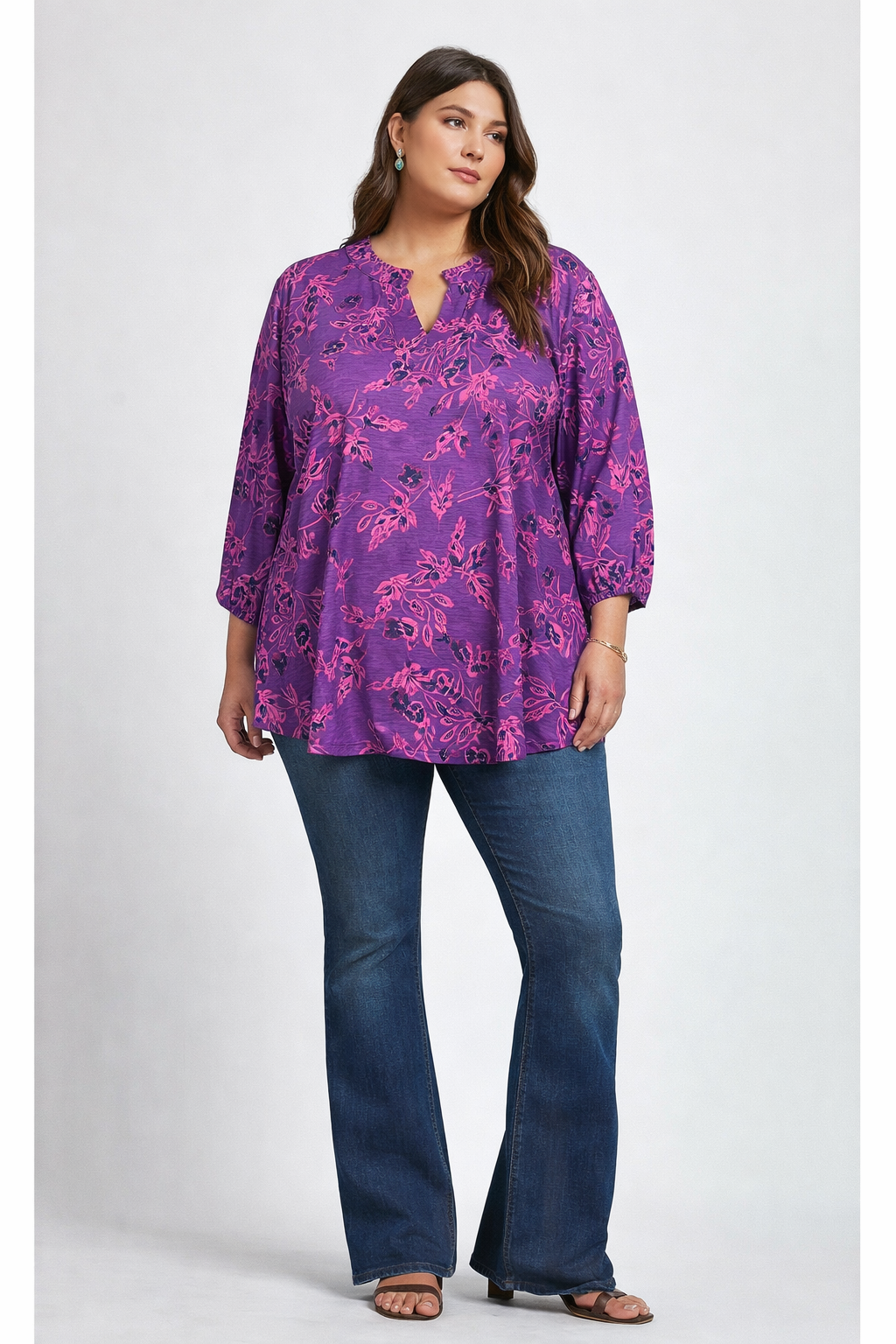 Dear Scarlett Purple Floral Lizzy Top Plus Size | Wrinkle-Free