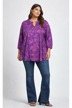 Dear Scarlett Purple Floral Lizzy Top Plus Size | Wrinkle-Free