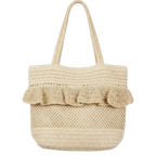 Ruffle Crochet Straw Tote Bag