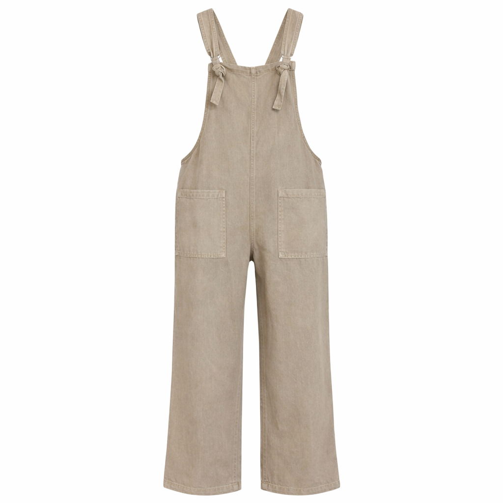 Zenana Ash Mocha Washed Knot Strap Jumpsuit