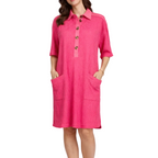 Zenana Hot Pink Waffle Collard Knit Dress