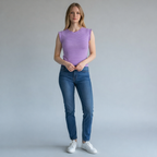 Whimsy Ribbed Lettuce Trim Sleeveless Stripe Top