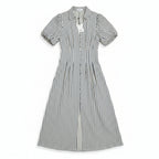 Rubien Midi Dress Cream & Navy Stripe Button Front