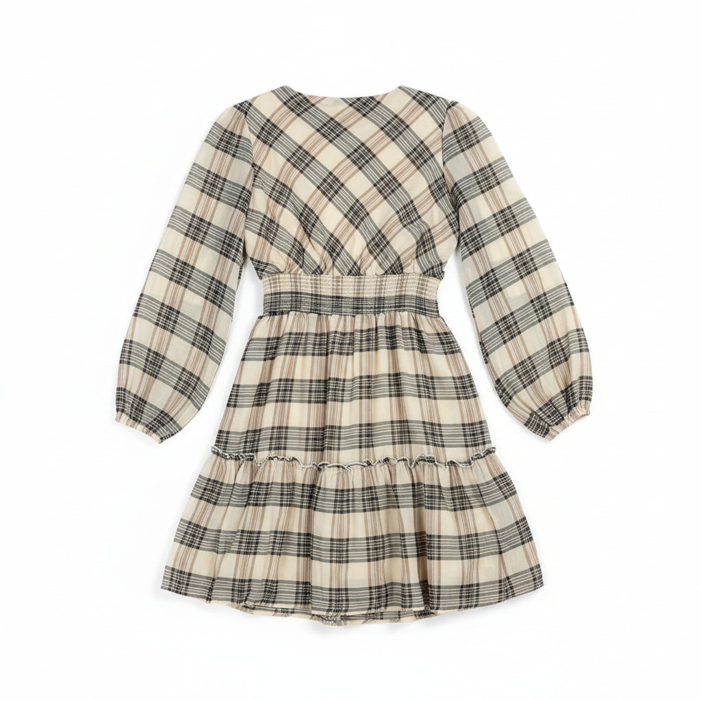 Promesa Cream Plaid Smocked Waist Dress