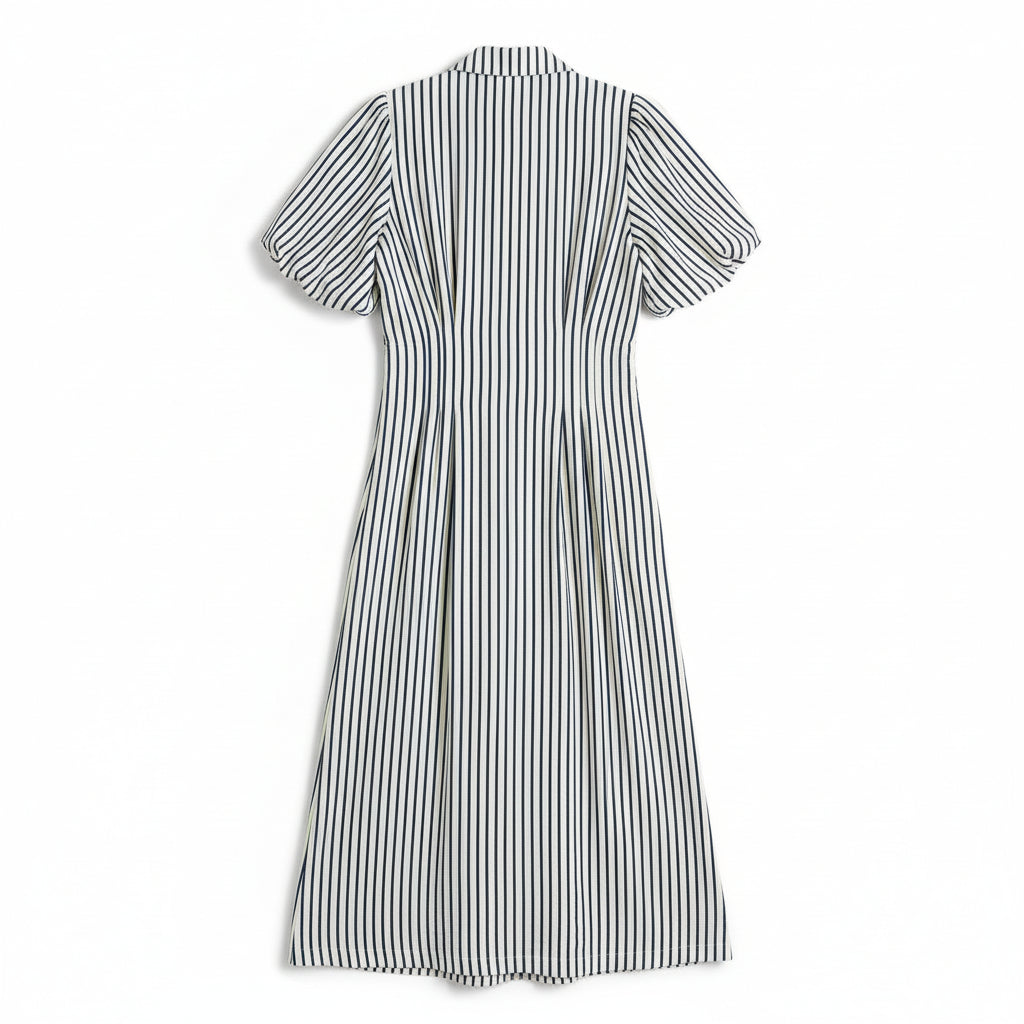 Rubien Midi Dress Cream & Navy Stripe Button Front