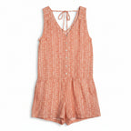 Promesa Peach Printed Button Front Romper