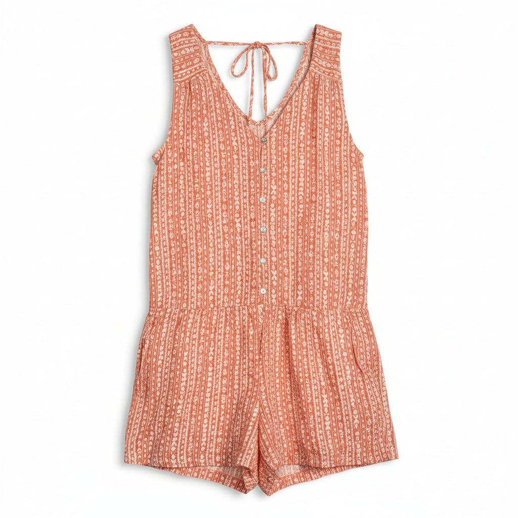 Promesa Peach Printed Button Front Romper