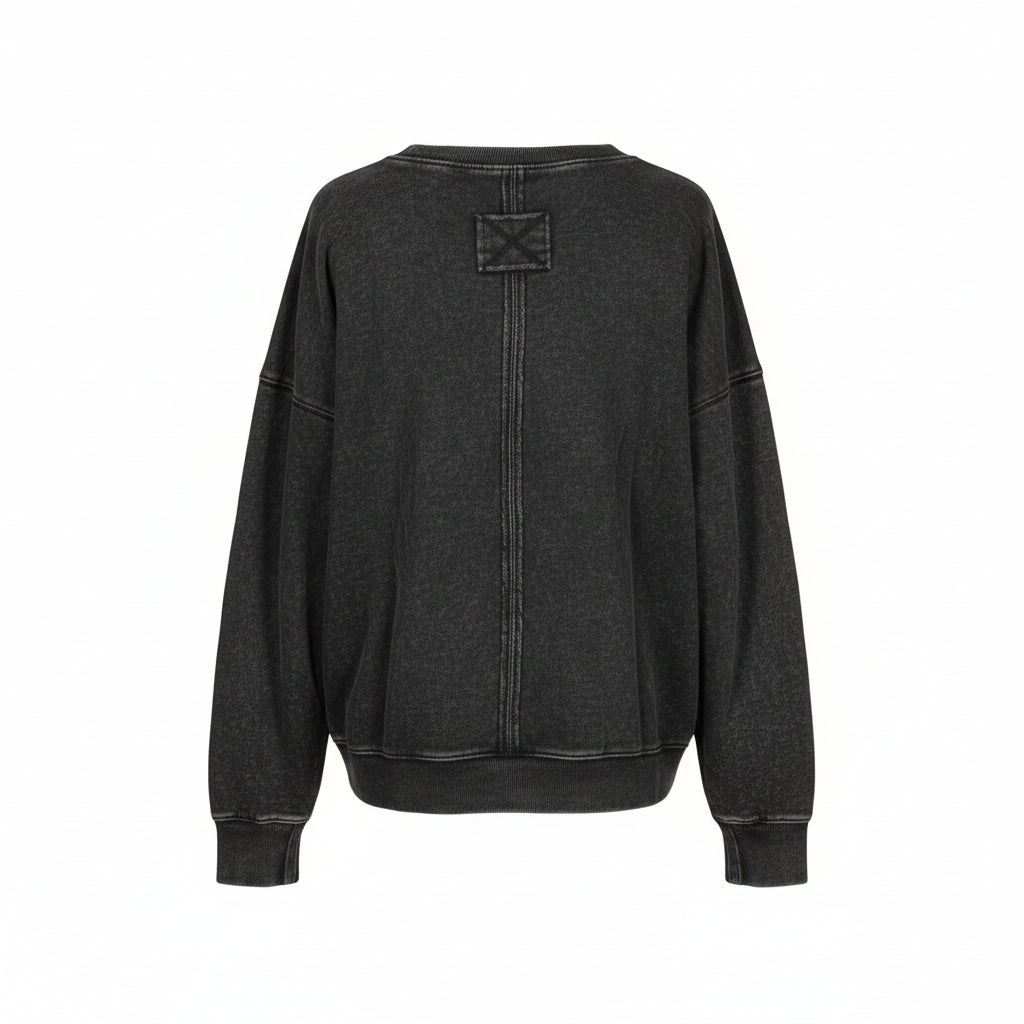 Zenana Ash Black Mineral Wash Crew Top | Relaxed Fit