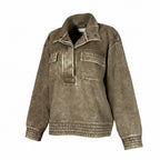 Zenana Washed Collared Pullover in Mocha