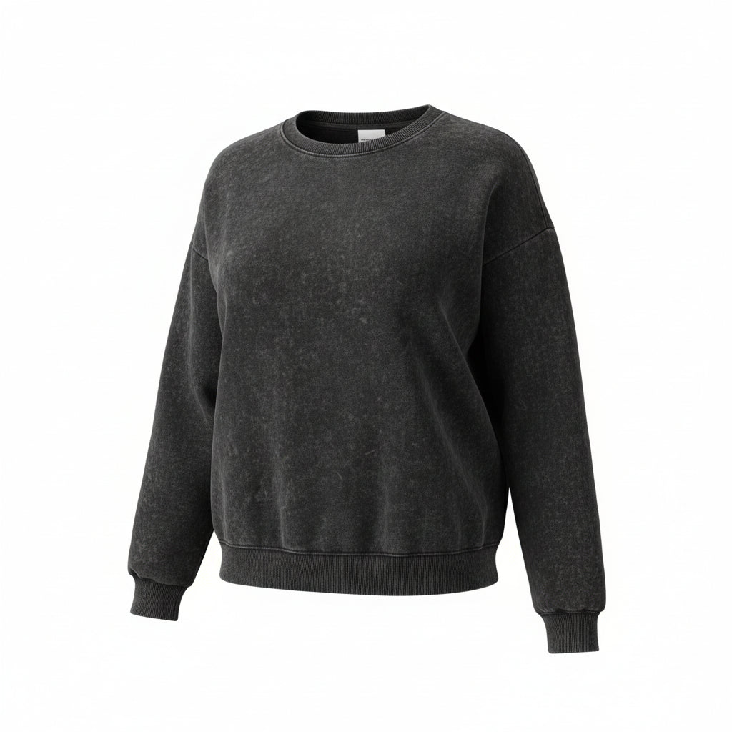 Zenana Ash Black Mineral Wash Crew Top | Relaxed Fit