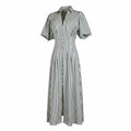 Rubien Midi Dress Cream & Navy Stripe Button Front