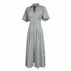 Rubien Midi Dress Cream & Navy Stripe Button Front