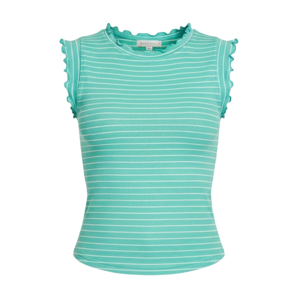 Whimsy Ribbed Lettuce Trim Sleeveless Stripe Top