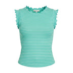 Whimsy Ribbed Lettuce Trim Sleeveless Stripe Top