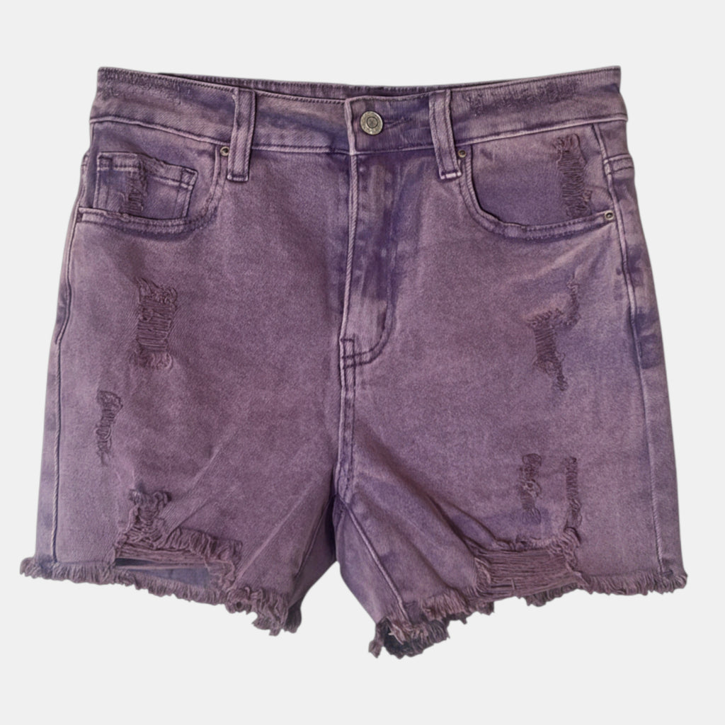 Distressed Denim Shorts Blueberry Raw Hem 4" Inseam
